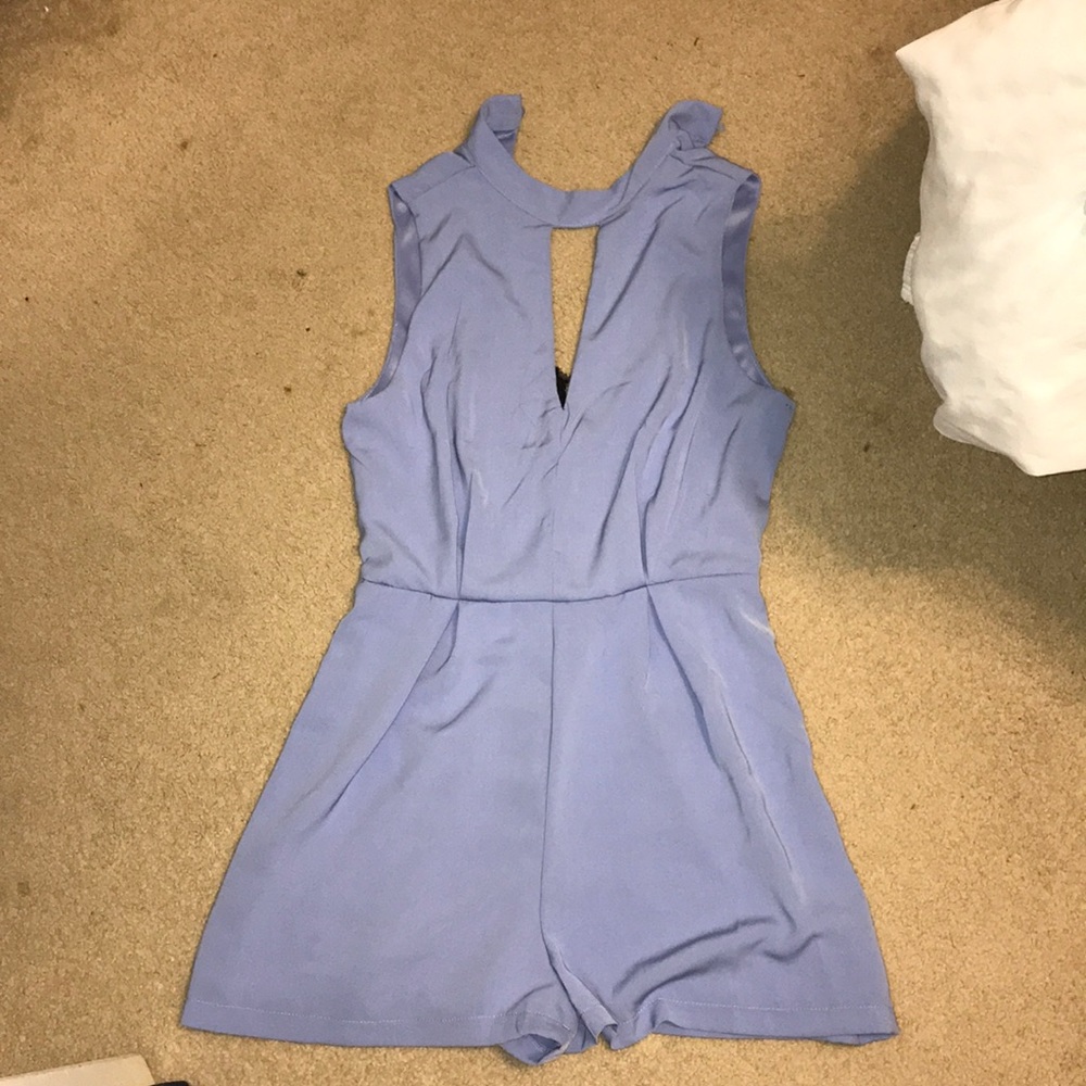 pretty baby blue romper with a lace back